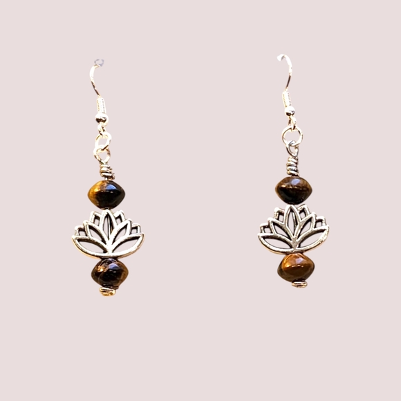 Handmade Lotus and Brown Glass earrings - Picture 2 of 3